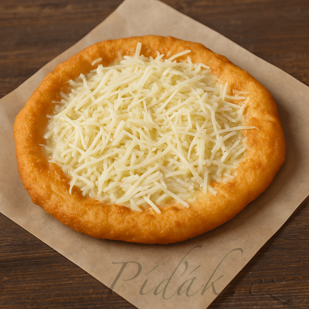 1. obrázek Langoše se sýrem, smetanou a česnekem 