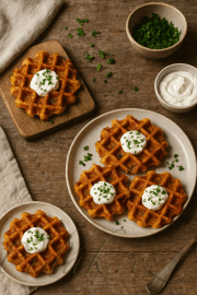 Obrázek Slané bramborové vafle se sýrem a šunkou