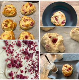 Obrázek Kynutí  šneci s pudinkem, malinami a  cukrovou polevou