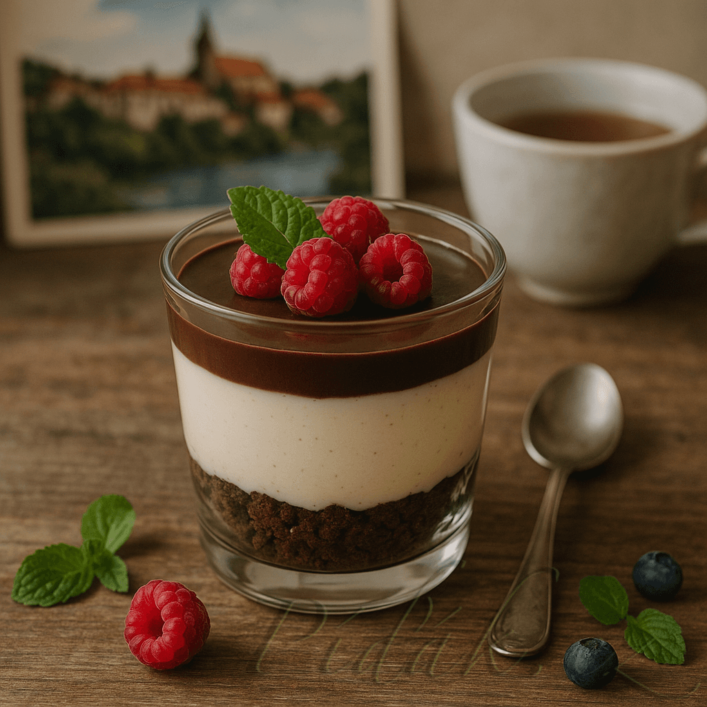 1. obrázek Tvarohový pohár s kakaovým korpusem a čokoládovým přelivem 1. obrázek Tvarohový pohár s kakaovým korpusem a čokoládovým přelivem
